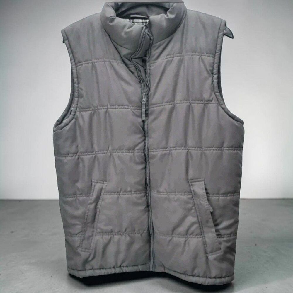 Weather Wear Puffer Vest Mens XL Plaid Flannel Lined Gray Outdoor Cabincore